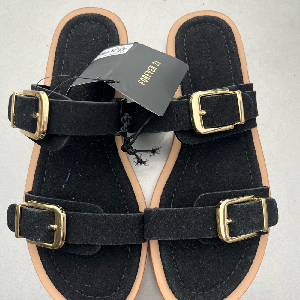 Forever 21 Black Sandals with Gold Accents